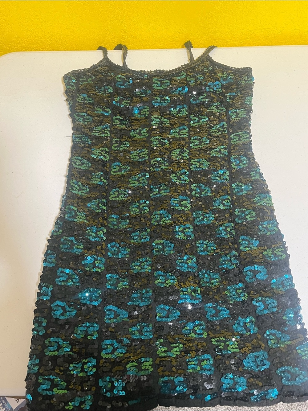 Green & Teal Sequin Slip Dress with Spaghetti Straps